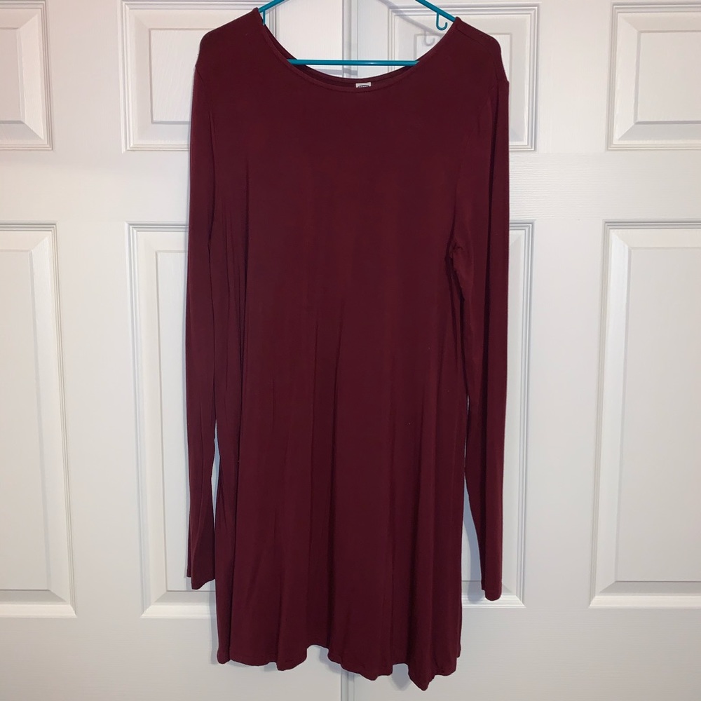 Burgundy long sleeve a line dress